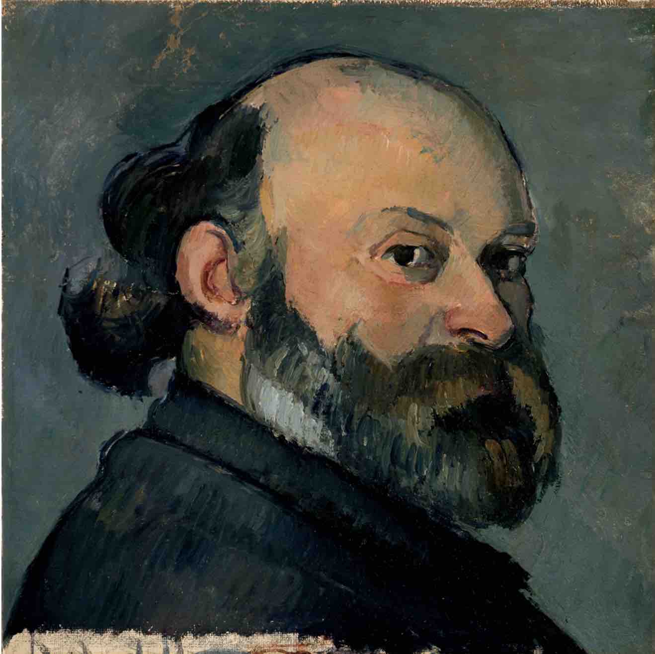 Paul Cézanne, Portrait de l'artiste regardant par-dessus son épaule, 1883-1884, huile sur toile, 25 x 25 cm. Athènes, Basil & Elise Goulandris Foundation.